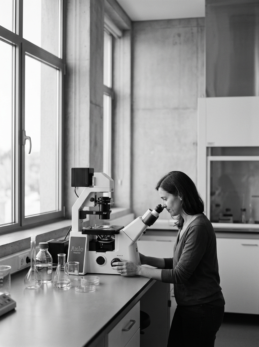 Investigadora em bancada de microscopia no i3S